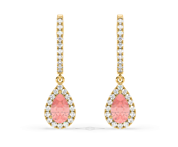 Diana Pink Lab Diamond 1.48ct Pear Halo Drop Earrings in 18K Yellow Gold - Elara Collection - 360 View