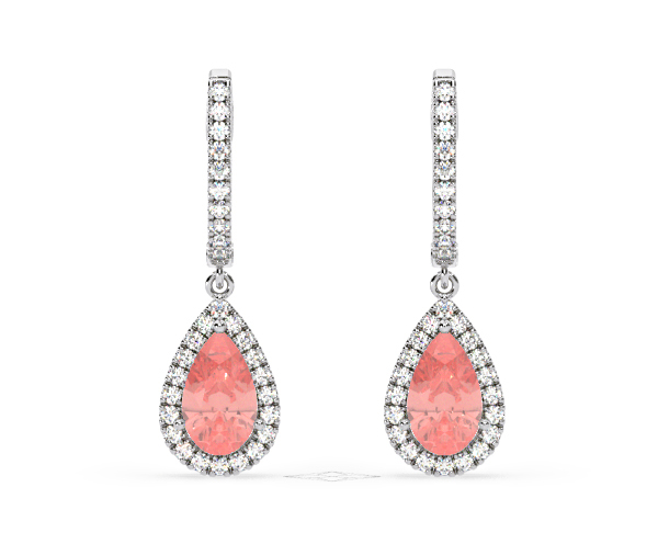 Diana Pink Lab Diamond 2.60ct Pear Halo Drop Earrings in 18K White Gold - Elara Collection - 360 View