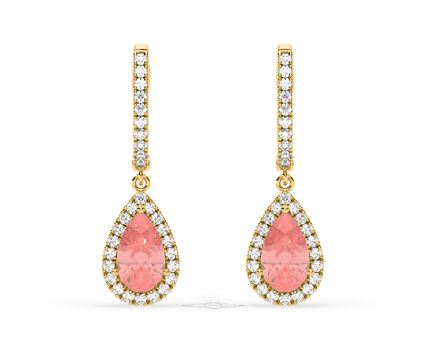 Diana Pink Lab Diamond 2.60ct Pear Halo Drop Earrings in 18K Yellow Gold - Elara Collection - 360 View