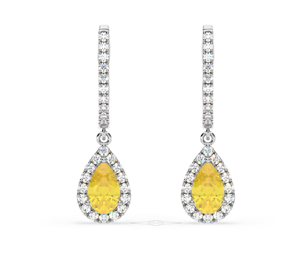 Diana Yellow Lab Diamond 1.48ct Pear Halo Drop Earrings in 18K White Gold - Elara Collection - 360 View