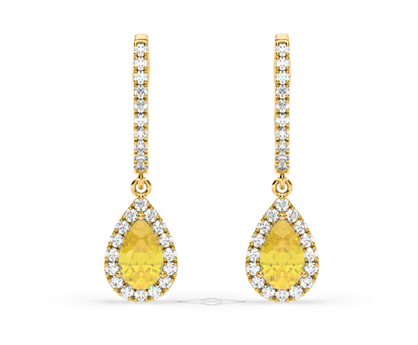 Diana Yellow Lab Diamond 1.48ct Pear Halo Drop Earrings in 18K Yellow Gold - Elara Collection - 360 View