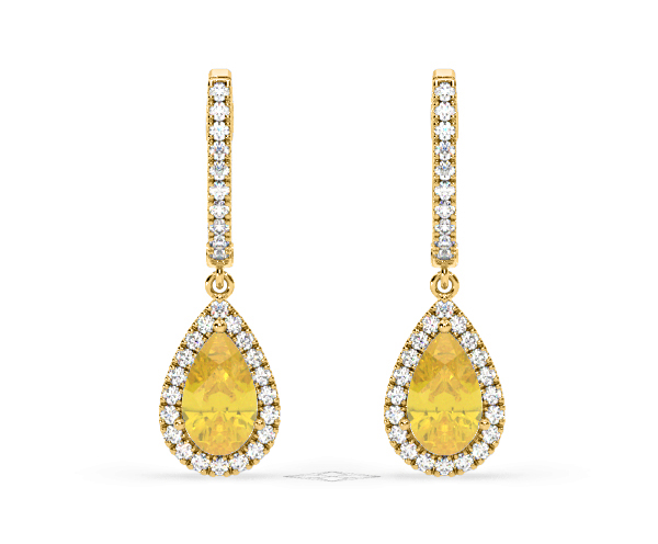Diana Yellow Lab Diamond 2.60ct Pear Halo Drop Earrings in 18K Yellow Gold - Elara Collection - 360 View
