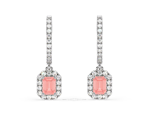 Annabelle Pink Lab Diamond 1.48ct Emerald Cut Halo Earrings in 18K White Gold - Elara Collection - 360 View