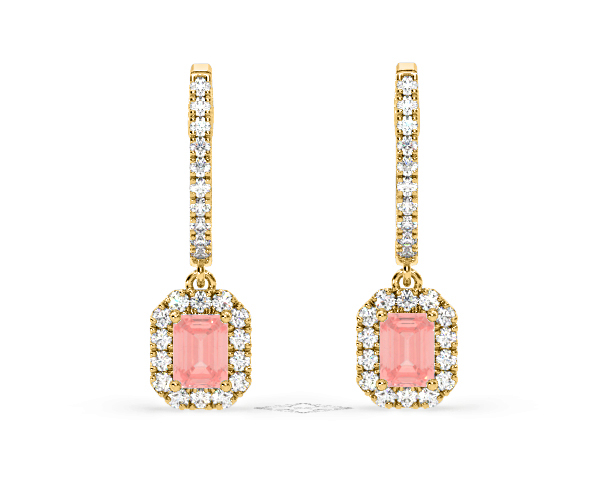 Annabelle Pink Lab Diamond 1.48ct Emerald Cut Halo Earrings in 18K Yellow Gold - Elara Collection - 360 View