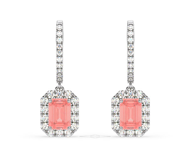 Annabelle Pink Lab Diamond 2.78ct Emerald Cut Halo Earrings in 18K White Gold - Elara Collection - 360 View
