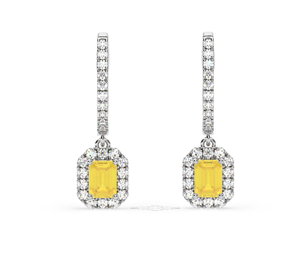 Annabelle Yellow Lab Diamond 1.48ct Emerald Cut Halo Earrings in 18K White Gold - Elara Collection - 360 View