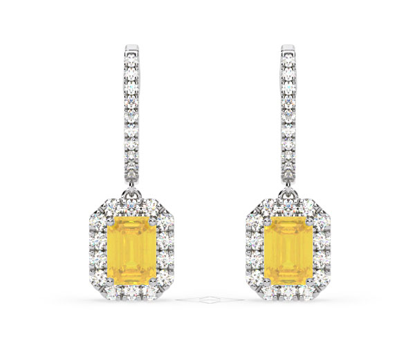 Annabelle Yellow Lab Diamond 2.78ct Emerald Cut Halo Earrings in 18K White Gold - Elara Collection - 360 View