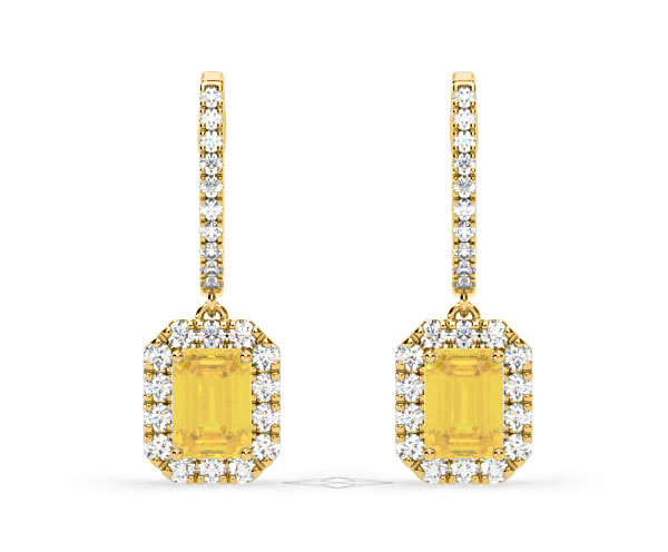 Annabelle Yellow Lab Diamond 2.78ct Emerald Cut Halo Earrings in 18K Yellow Gold - Elara Collection - 360 View