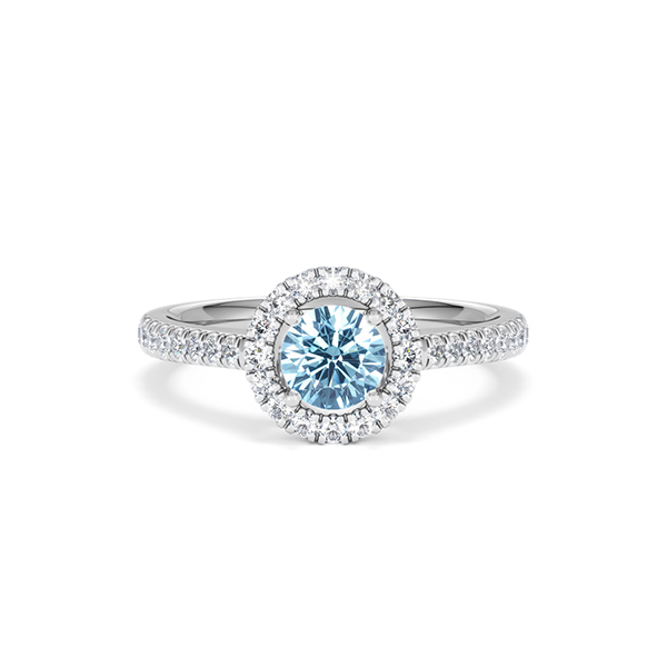 Halo Aquamarine 0.50CT And Diamond 18K White Gold Ring - 360 View