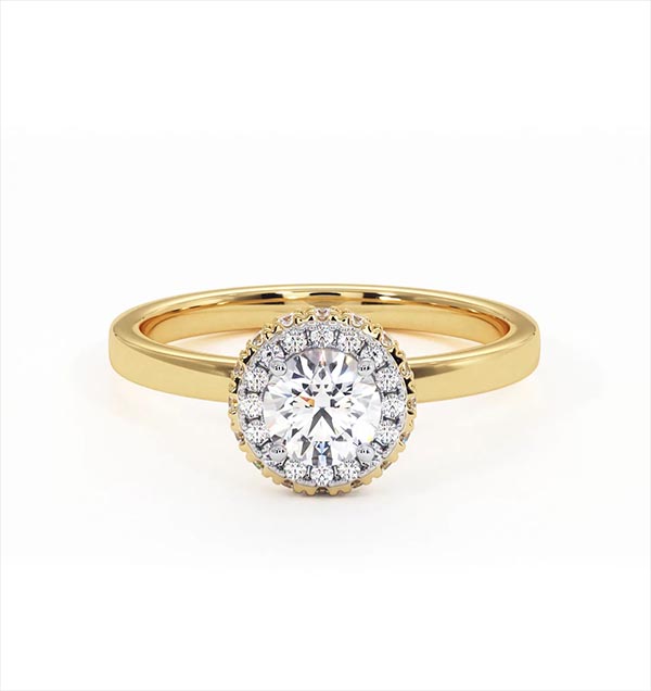 Eleanor Diamond Halo Engagement Ring in 18K Gold 0.65ct G/VS1 - 360 View