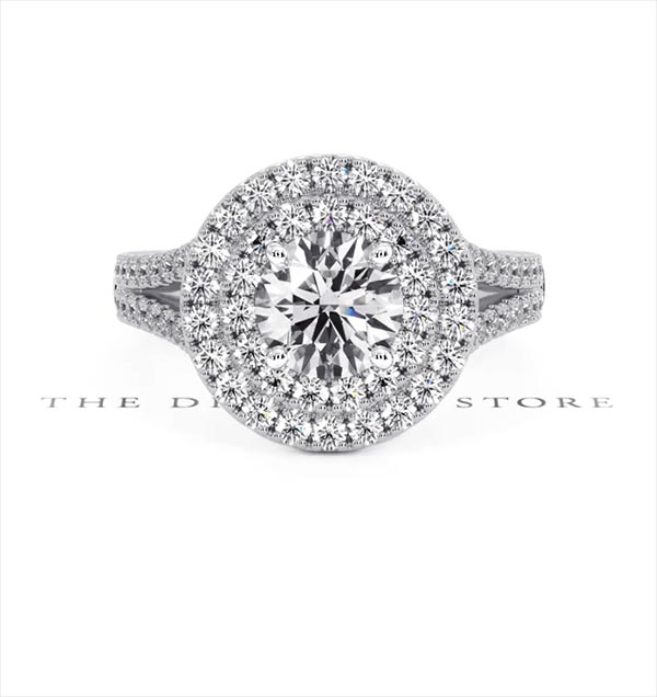 Camilla GIA Diamond Halo Engagement Ring 18K White Gold 1.85ct G/VS1 - 360 View
