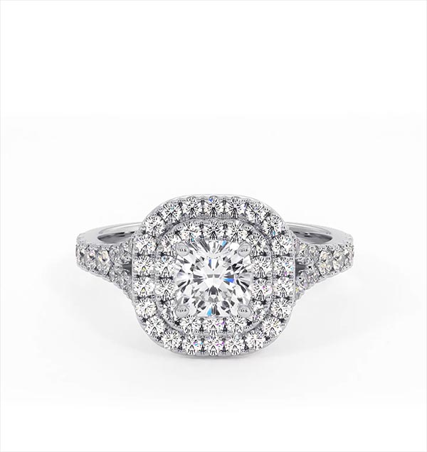 Cleopatra Diamond Halo Engagement Ring 18K White Gold 1.20ct G/VS2 - 360 View