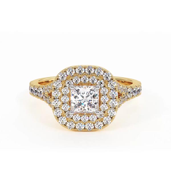 Cleopatra Diamond Halo Engagement Ring in 18K Gold 1.20ct G/VS2 - 360 View