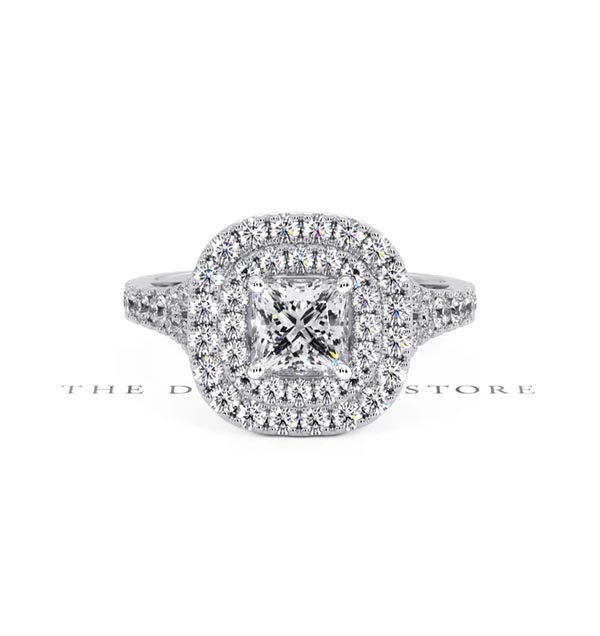 Cleopatra GIA Diamond Halo Engagement Ring 18K White Gold 1.45ct G/VS1 - 360 View