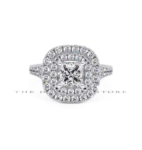 Cleopatra GIA Diamond Halo Engagement Ring 18K White Gold 1.70ct G/VS1 - 360 View