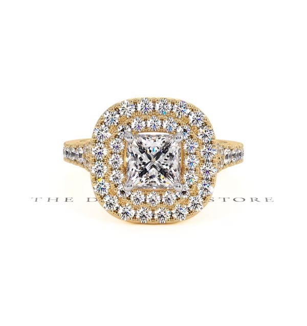 Cleopatra GIA Diamond Halo Engagement Ring in 18K Gold 1.70ct G/SI2 - 360 View
