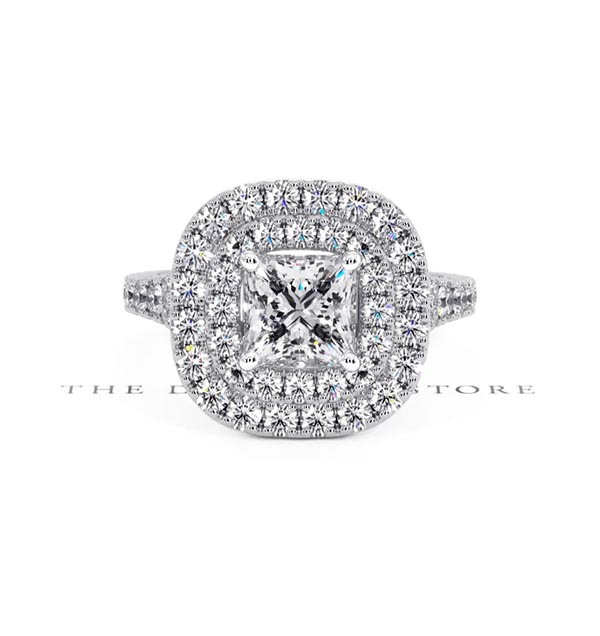 Cleopatra Lab Diamond Halo Engagement Ring in Platinum 1.85ct F/VS1 - 360 View