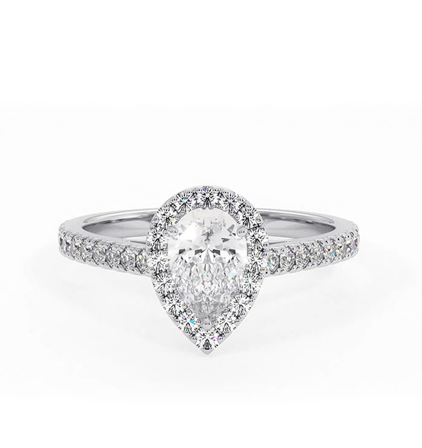 Diana Lab Diamond Pear Halo Engagement Ring Platinum 1ct G/VS1 - 360 View