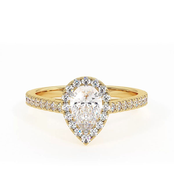 Diana Lab Diamond Pear Halo Engagement Ring in 18K Gold 1ct G/VS1 - 360 View