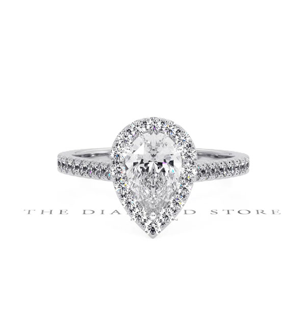 Diana GIA Diamond Pear Halo Engagement Ring 18KW Gold 1.35ct G/SI2 - 360 View