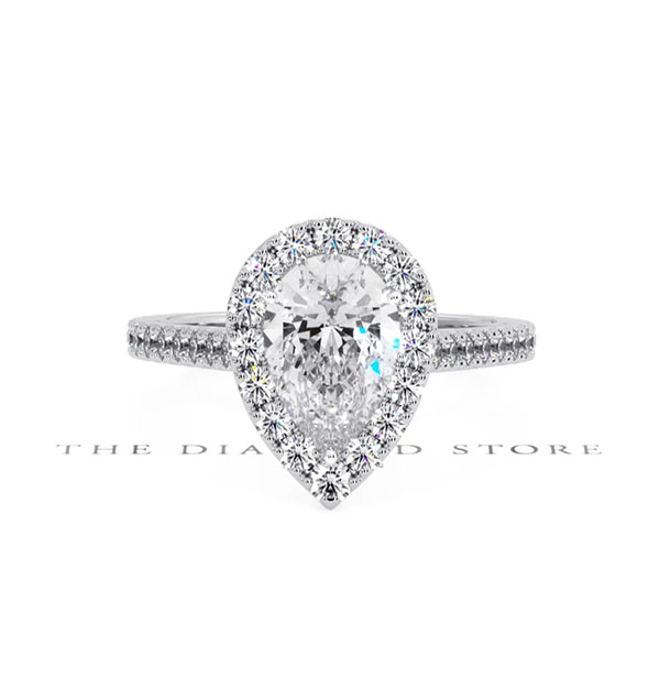 Diana Lab Diamond Pear Halo Engagement Ring Platinum 1.60ct G/VS1 - 360 View