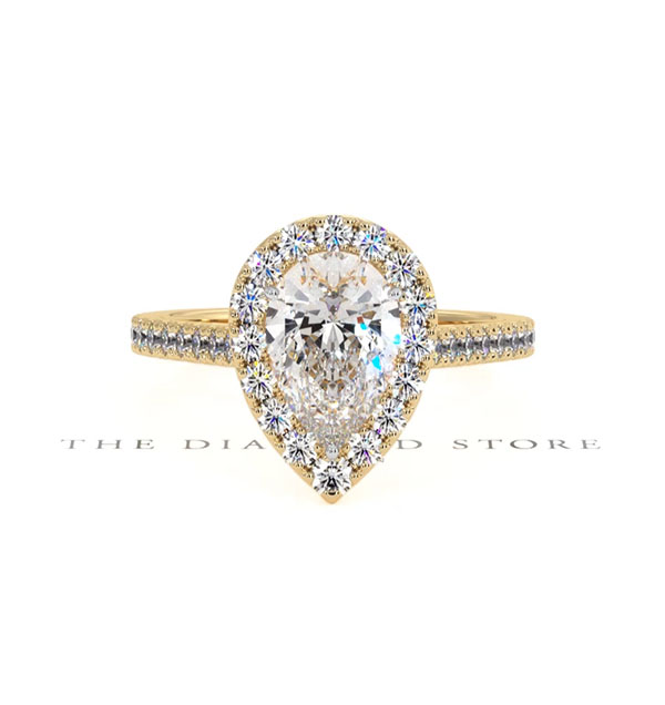 Diana Lab Diamond Pear Halo Engagement Ring in 18K Gold 1.60ct G/VS1 - 360 View