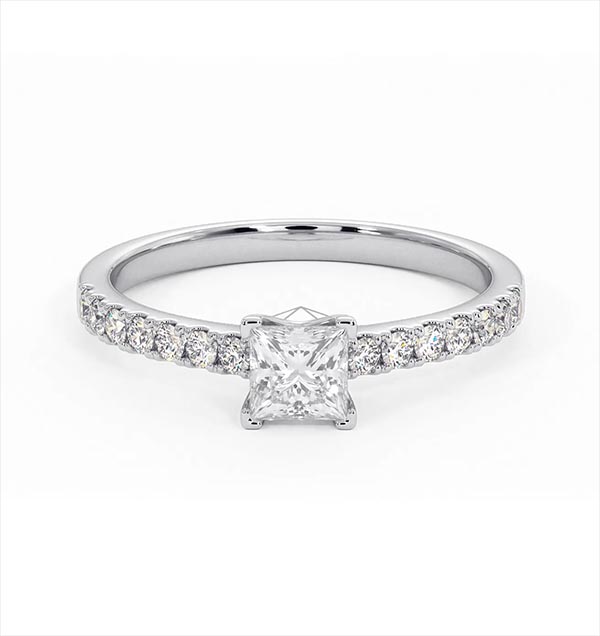 Katerina Princess Diamond Engagement Ring 18KW Gold 0.85ct G/SI2 - 360 View