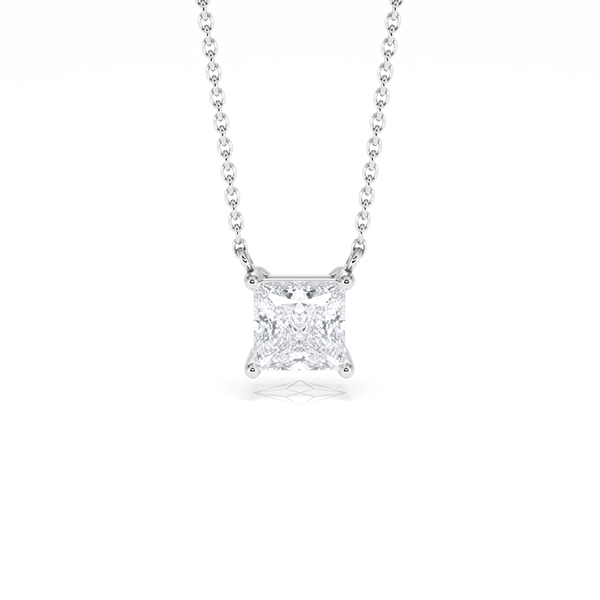 Wanderlust Floating Princess Cut Lab Diamond Solitaire Necklace 1.00ct H/SI in 9K White Gold - 360 View