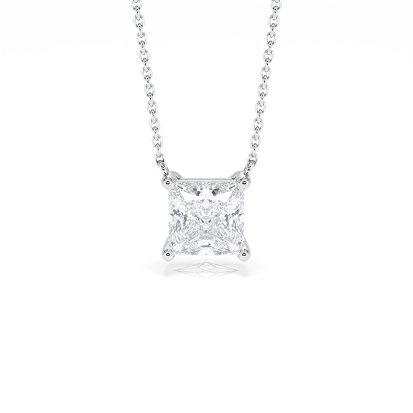 Wanderlust Floating Princess Cut Lab Diamond Solitaire Necklace 1.50ct H/SI in 9K White Gold - 360 View