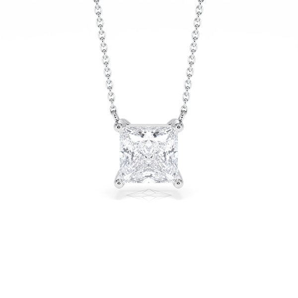 Wanderlust Floating Princess Cut Lab Diamond Solitaire Necklace 2.00ct H/SI in 9K White Gold - 360 View