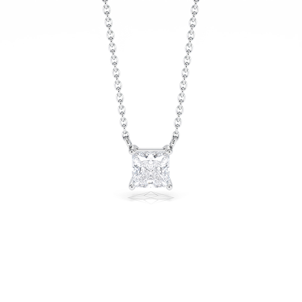 Wanderlust Floating Princess Cut Lab Diamond Solitaire Necklace 0.50ct H/SI in 9K White Gold - 360 View