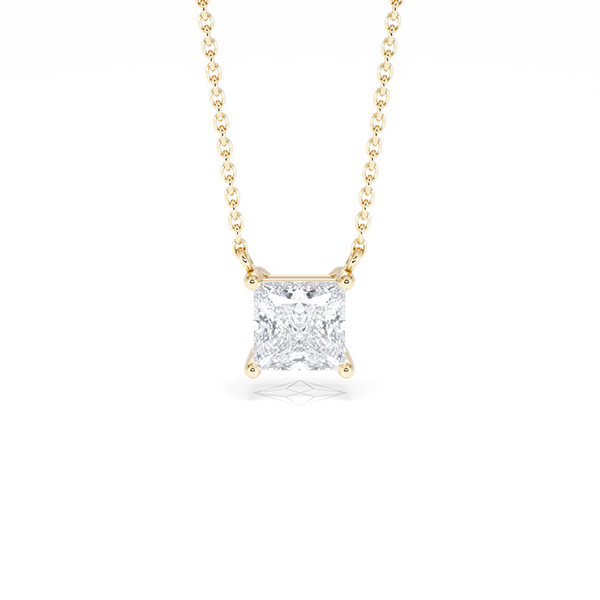 Wanderlust Floating Princess Cut Lab Diamond Solitaire Necklace 1.00ct H/SI in 9K Gold - 360 View