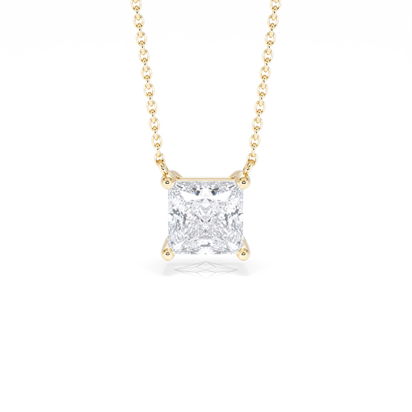 Wanderlust Floating Princess Cut Lab Diamond Solitaire Necklace 1.50ct H/SI in 9K Gold - 360 View