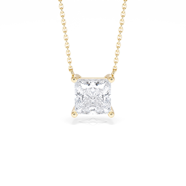 Wanderlust Floating Princess Cut Lab Diamond Solitaire Necklace 2.00ct H/SI in 9K Gold - 360 View