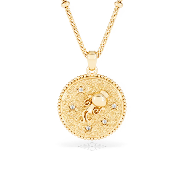 Zodiac Aquarius Lab Diamond Medallion Necklace in 18K Gold Vermeil - 360 View