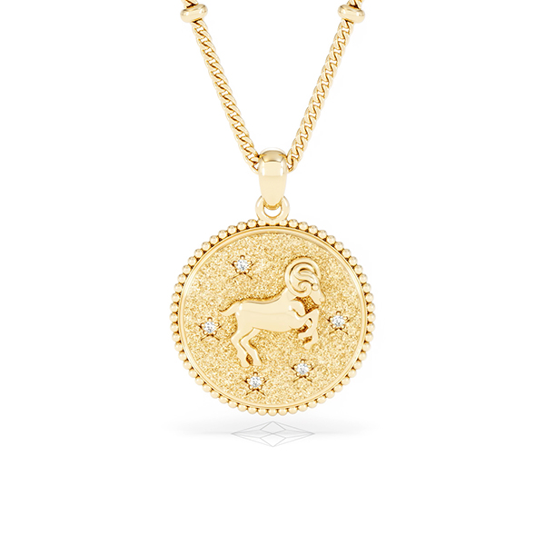 Zodiac Aries Lab Diamond Medallion Necklace in 18K Gold Vermeil - 360 View