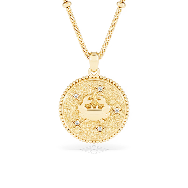 Zodiac Cancer Lab Diamond Medallion Necklace in 18K Gold Vermeil - 360 View