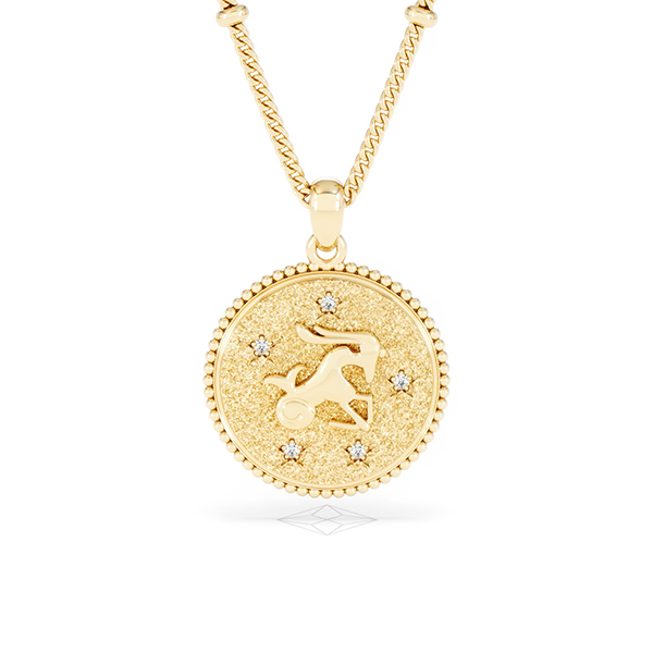 Zodiac Capricorn Lab Diamond Medallion Necklace in 18K Gold Vermeil - 360 View