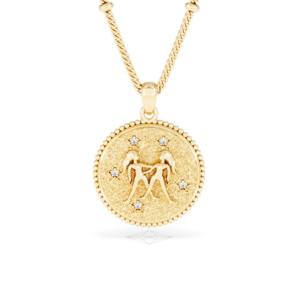 Zodiac Gemini Lab Diamond Medallion Necklace in 18K Gold Vermeil - 360 View