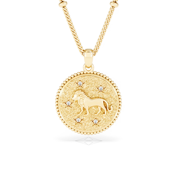 Zodiac Leo Lab Diamond Medallion Necklace in 18K Gold Vermeil - 360 View