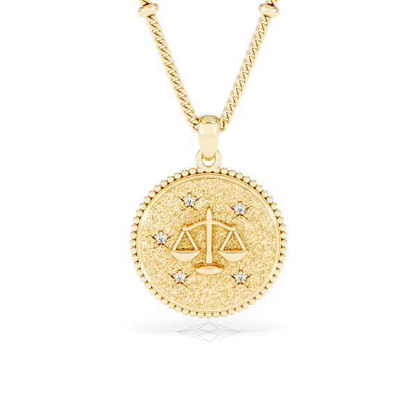 Zodiac Libra Lab Diamond Medallion Necklace in 18K Gold Vermeil - 360 View