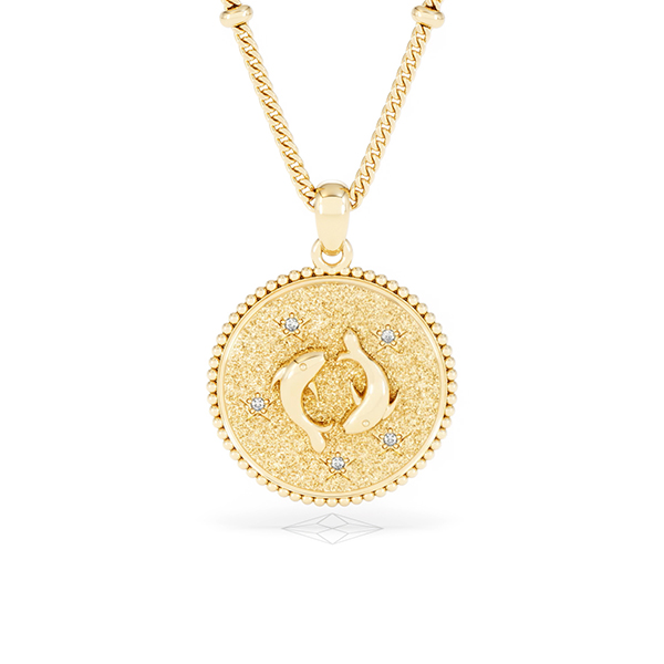 Zodiac Pisces Lab Diamond Medallion Necklace in 18K Gold Vermeil - 360 View