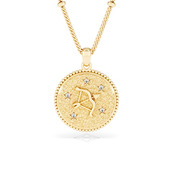 Zodiac Sagittarius Lab Diamond Medallion Necklace in 18K Gold Vermeil - 360 View