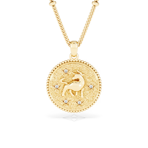 Zodiac Taurus Lab Diamond Medallion Necklace in 18K Gold Vermeil - 360 View