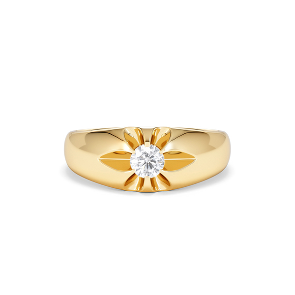 Lab Diamond Carved Signet Ring 0.25ct Round Cut in 18K Gold Vermeil - 360 View