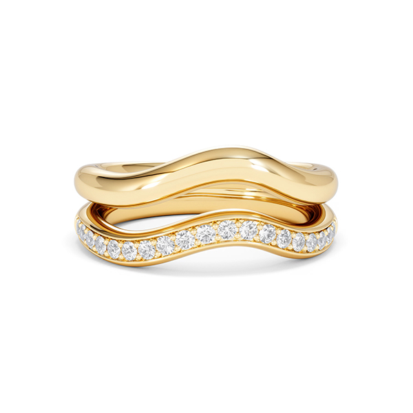 Lab Diamond Double Band Stacking Wave Ring 0.26ct in 9K Gold - 360 View