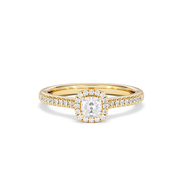 Beatrice Cushion Cut Lab Diamond Halo Ring 0.50ct F/VS in 18K Gold Vermeil - 360 View