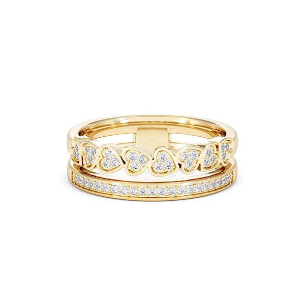 Double Heart Band Stacking Ring Lab Diamond 0.20ct in 18K Gold Vermeil - 360 View