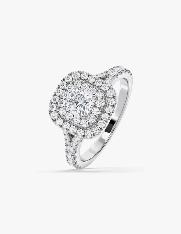 KI-117062 18k 5mm princess cut Diamalite diamond simulant engagement ring  with natural diamond halo - YouTube