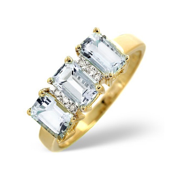 Aquamarine 1.65CT And Diamond 9K Yellow Gold Ring - Image 1